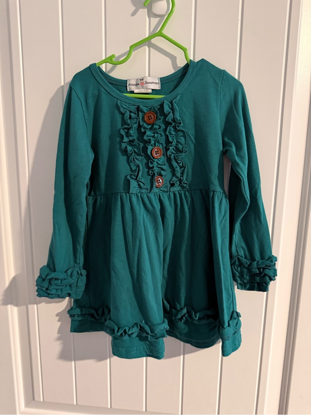 Adorable Sweetness Girls Teal Ruffle Dress — Size 5